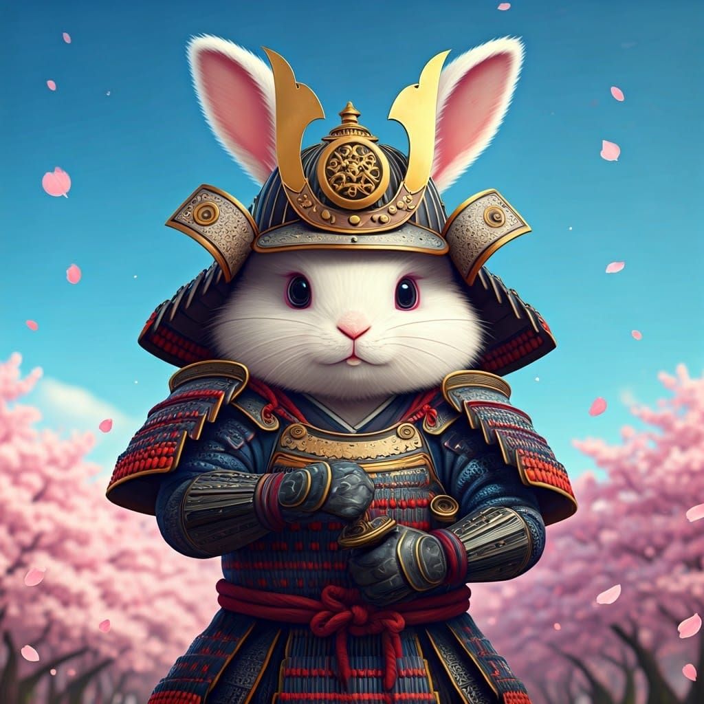 Samurai Bunny in Cherry Blossom Wonderland