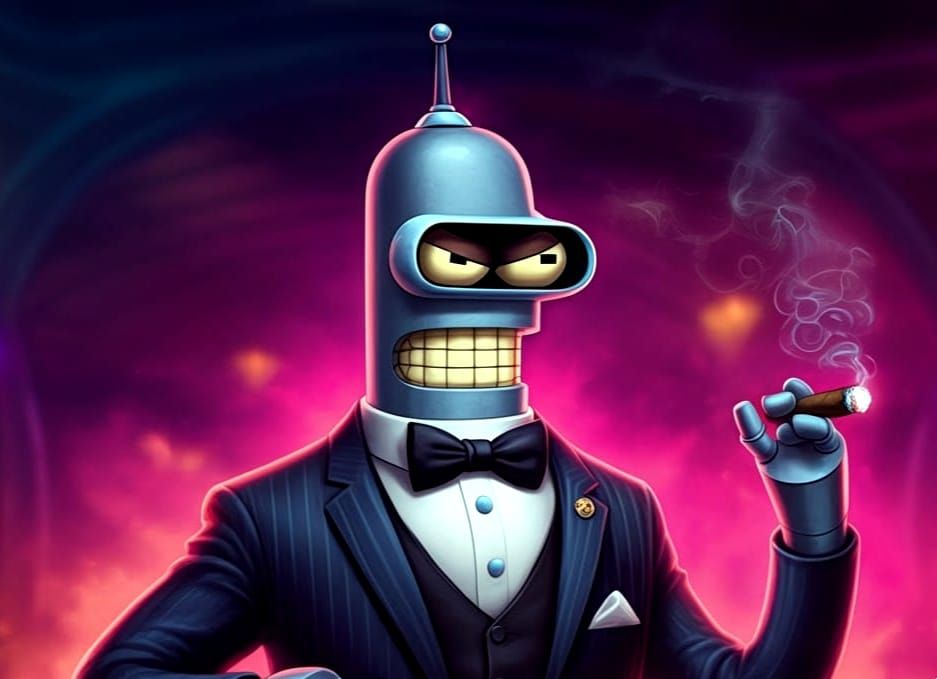 Bender Gambling at Casino: Hyperrealistic Concept Art