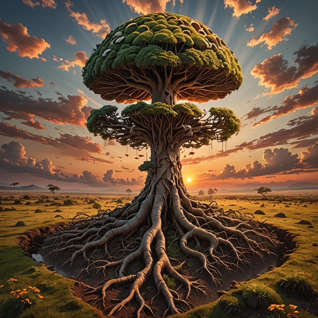 Mushroom Cloud Tree with Broken Heart Roots
