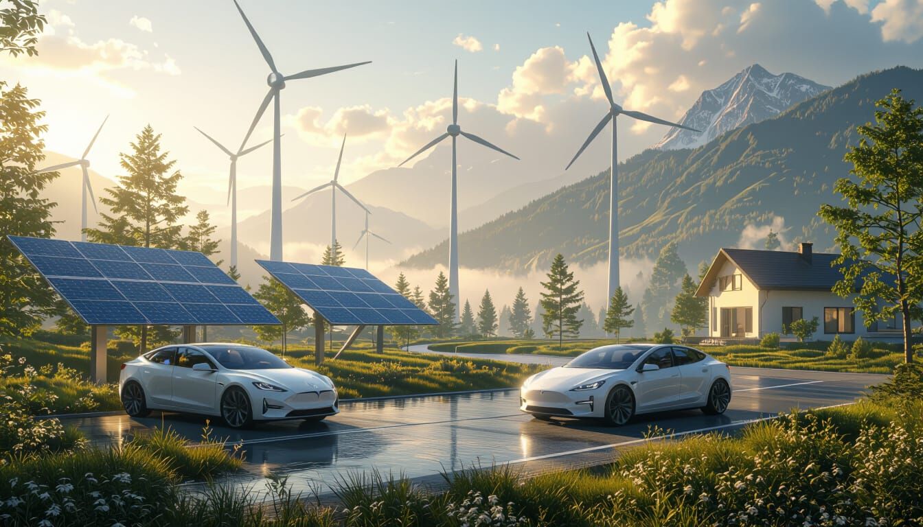 Idyllic Renewable Energy Scene in Digital Art Style