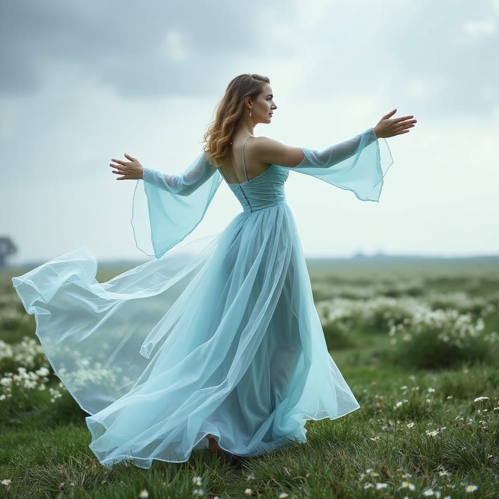 Enchanted Woman Dances Under Celestial Glow