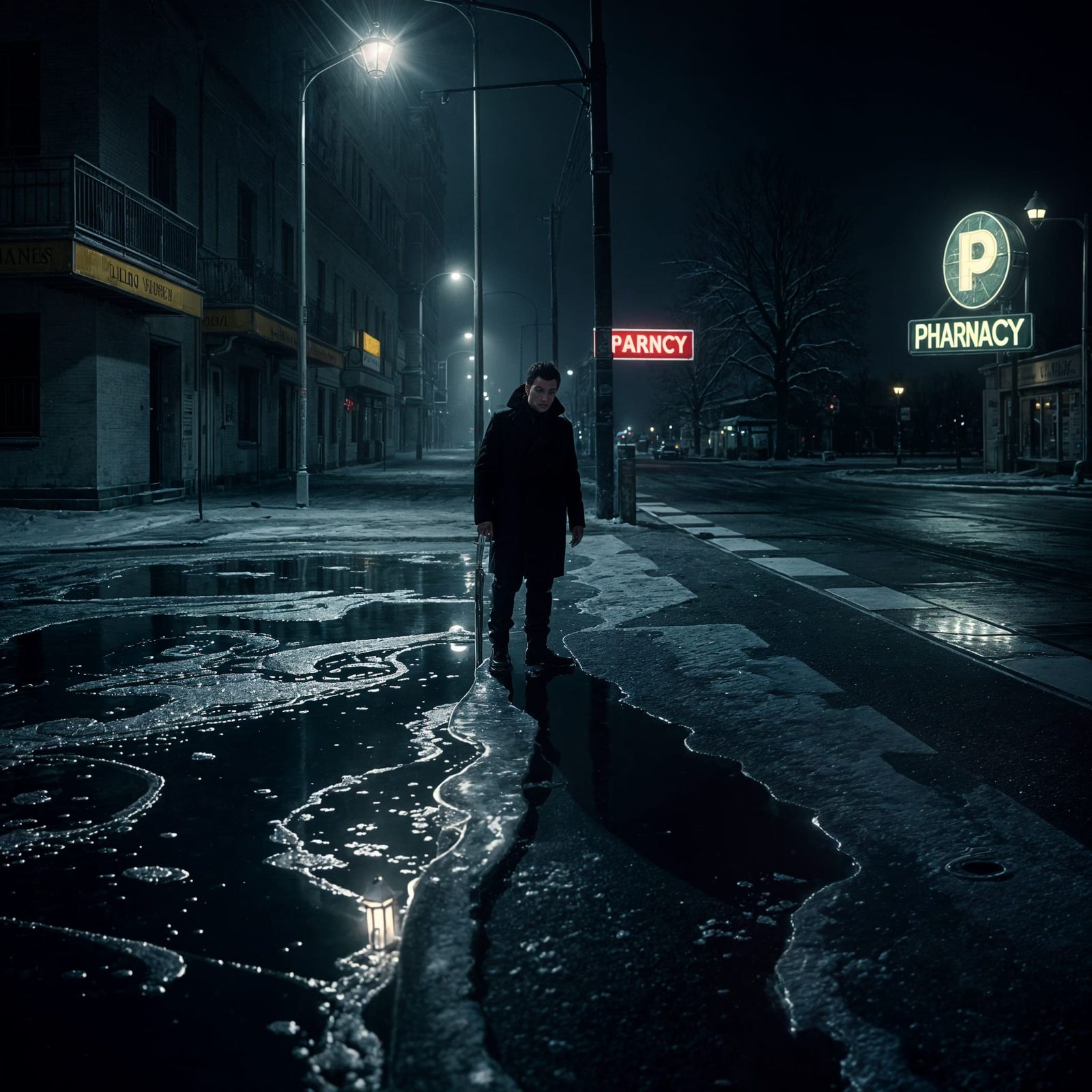 A Lonely Figure Stands at the Edge of a Frozen Channel