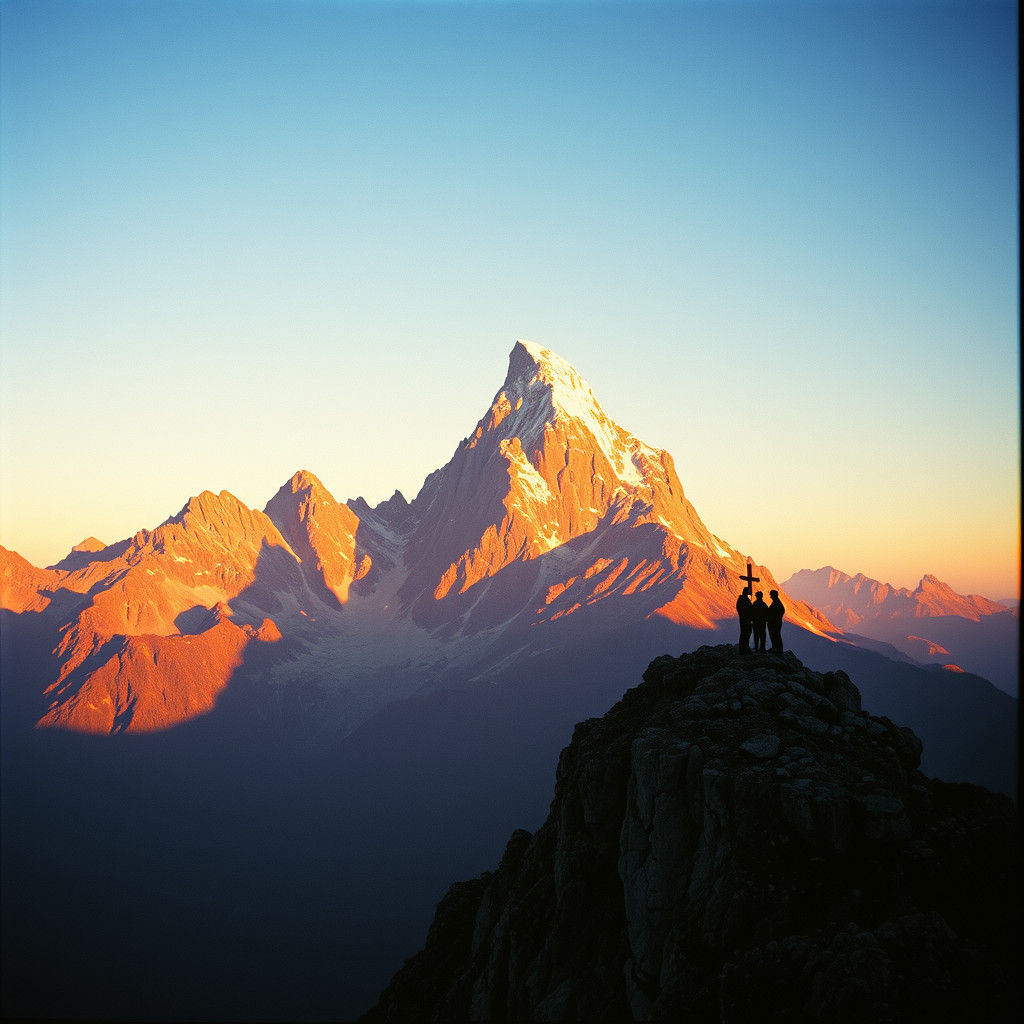 Epic Mountain Sunrise with Hikers, Cinematic Style