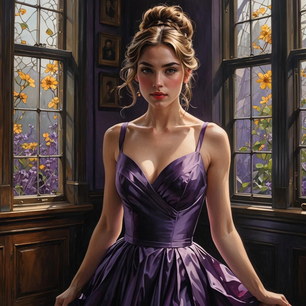 Girl in Purple Gown with Sunlight, Digital Art