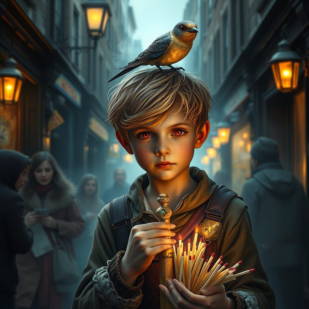 Misty London Alley: Boy Selling Matches, Dark Fantasy
