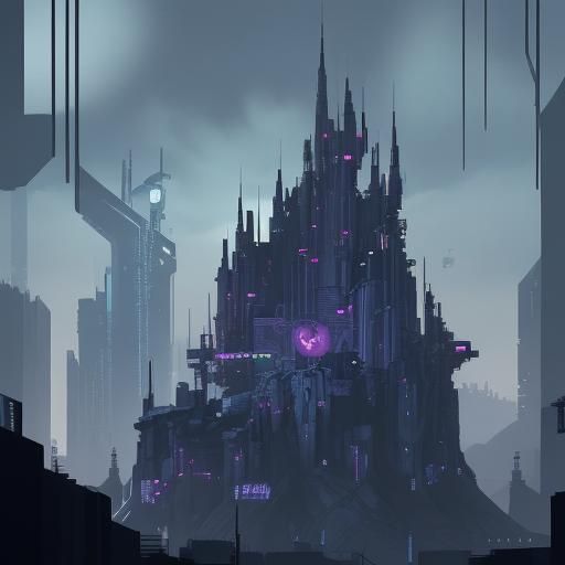 Cyberpunk Castle with Neon Lights