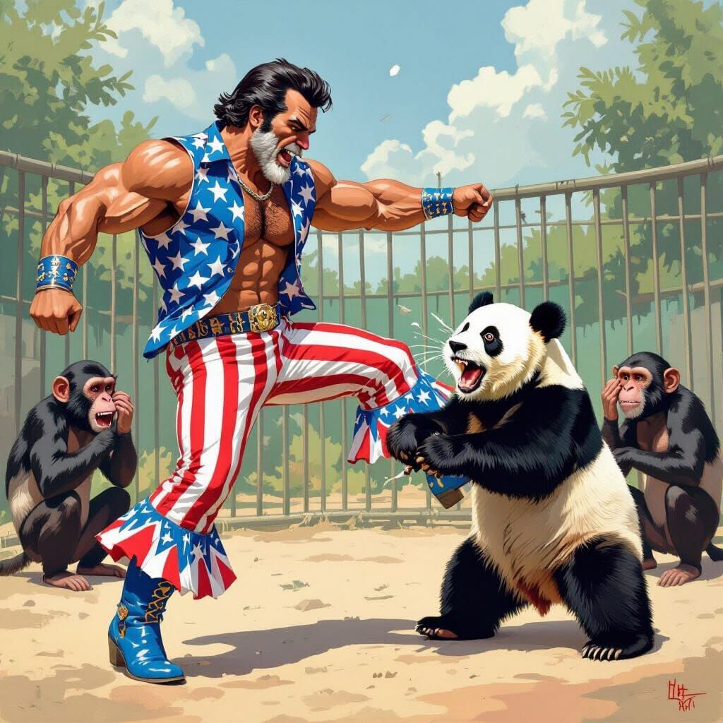 George Washington Kicks Panda, Dramatic Digital Art