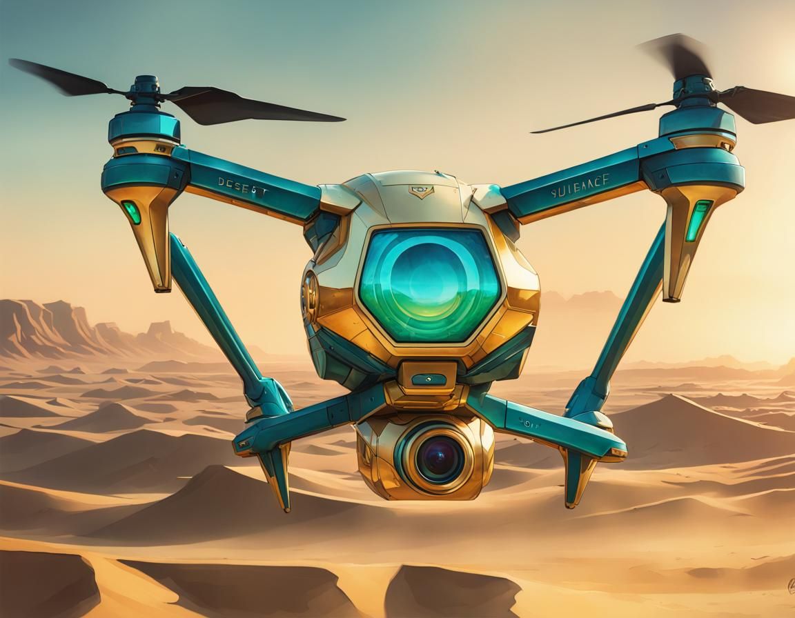 Art Deco Drones at Desert Sunrise, Digital Art