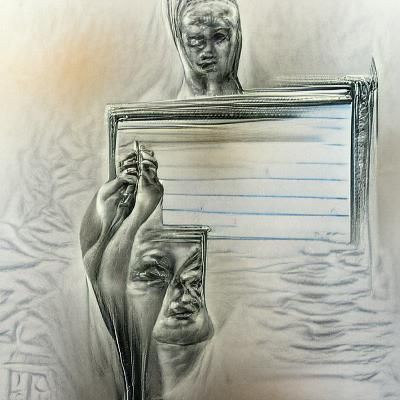 Pencil Sketch of a Person in Self-Reflection