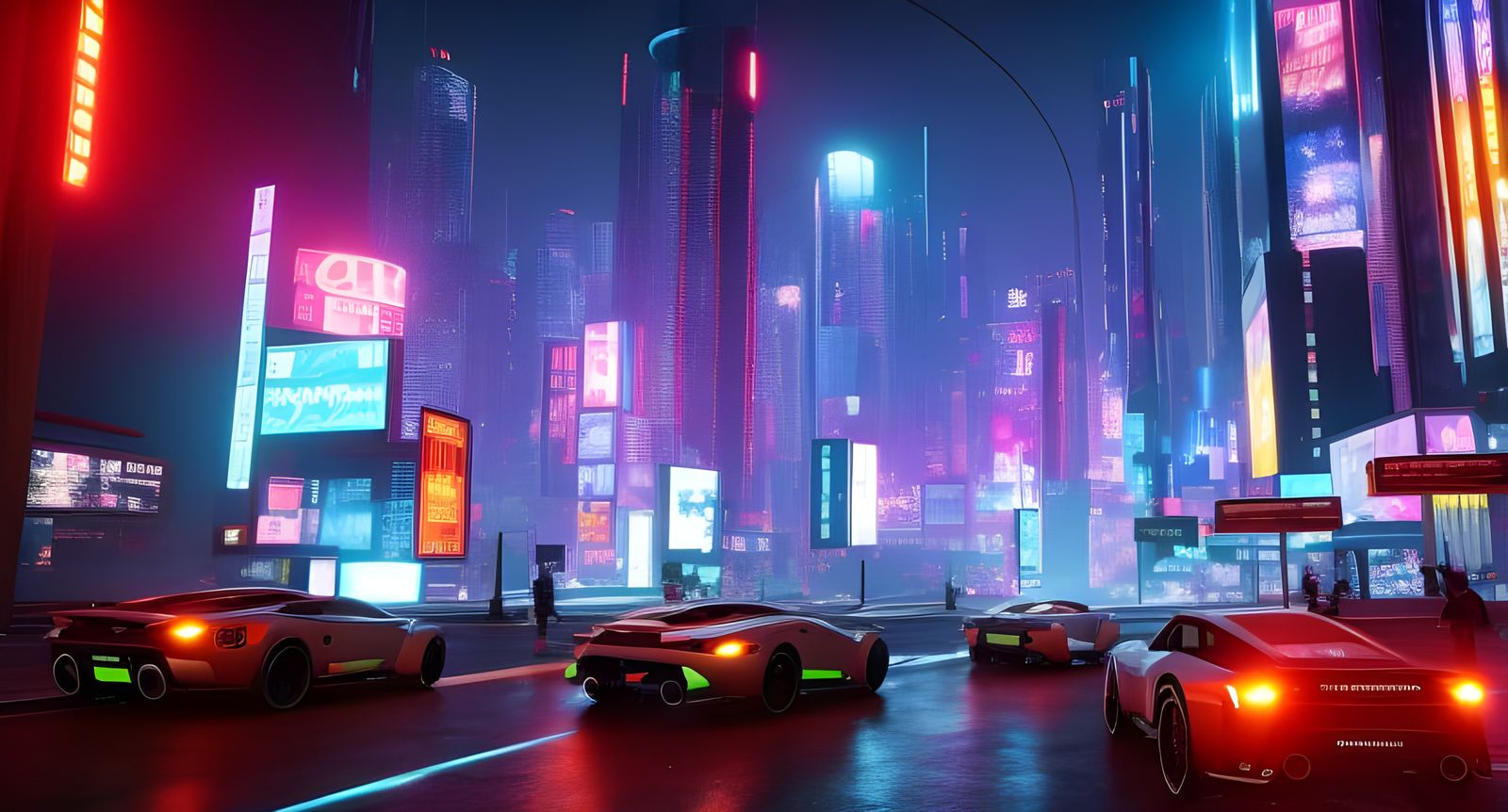 Cyberpunk Cityscape at Night: Futuristic Street View
