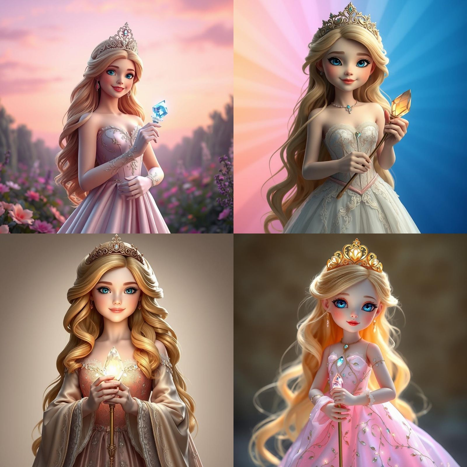 Enchanting Princess with Crystal Scepter: 3D Digital Art