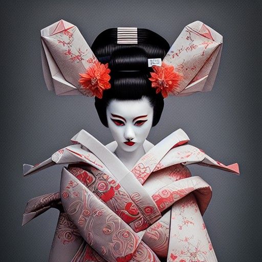 Origami Geisha in Hyperrealistic Photography