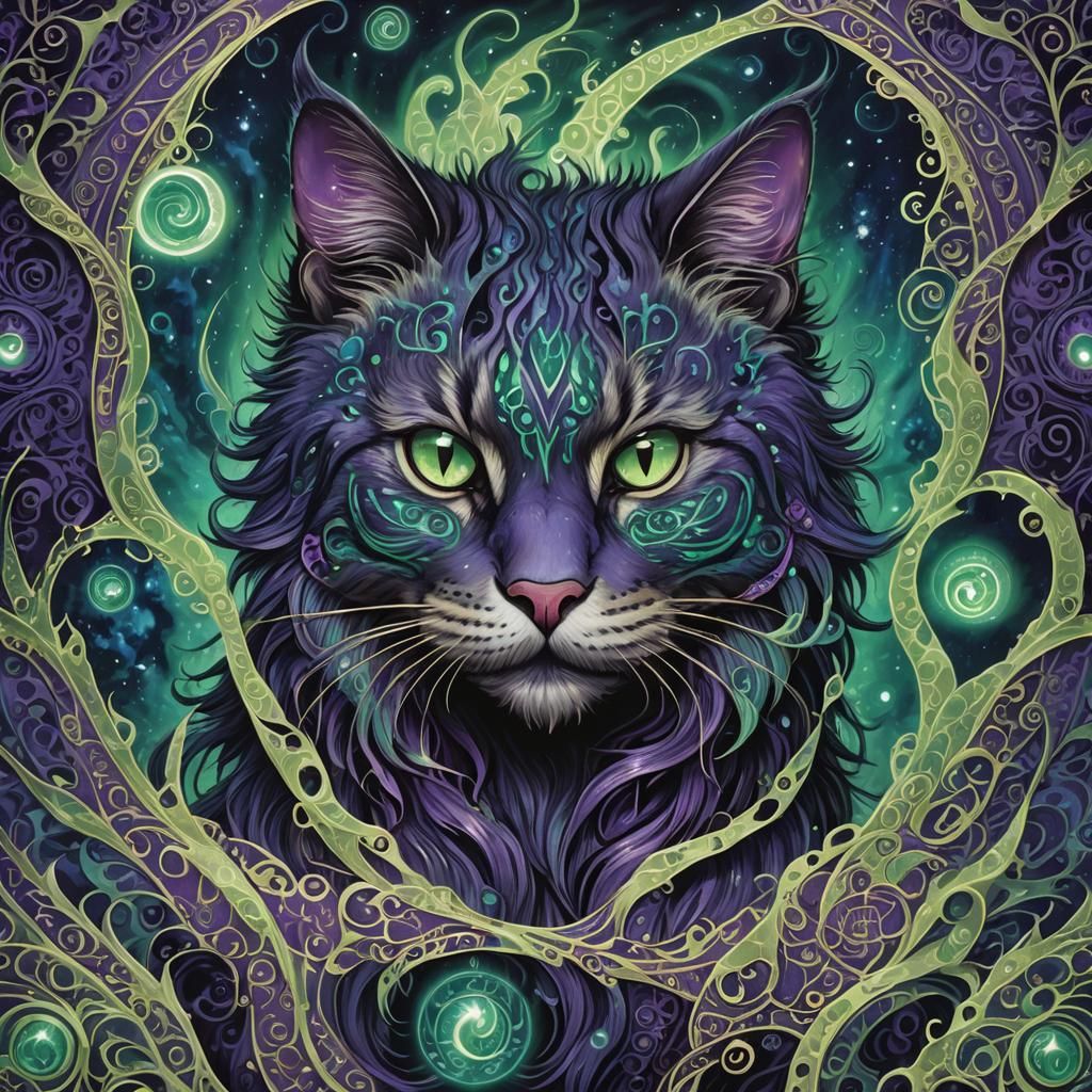 Mystical Cat Face Emerging from Vortex