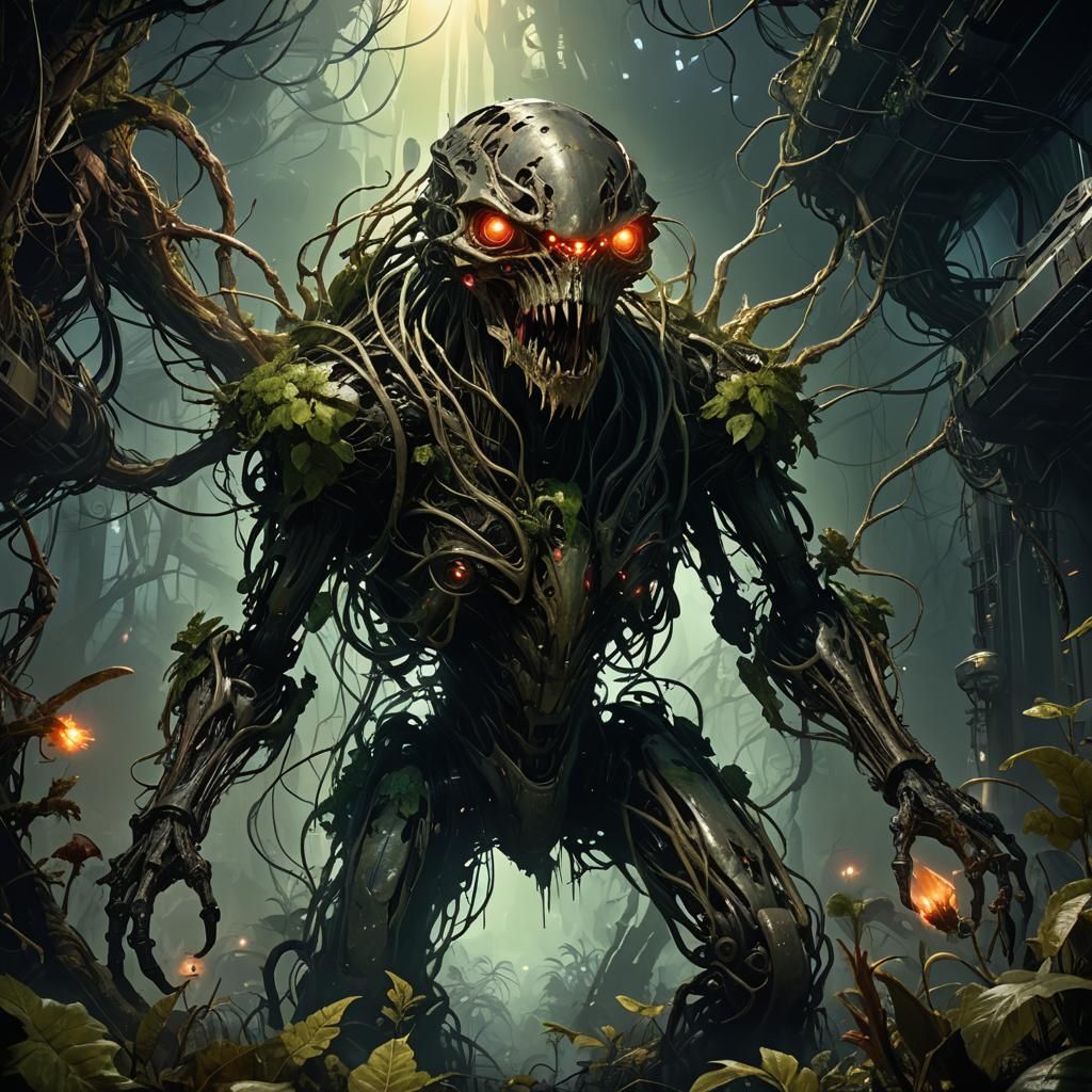 Biomechanical Horror Creature Captures Spaceship in Dark Fan...