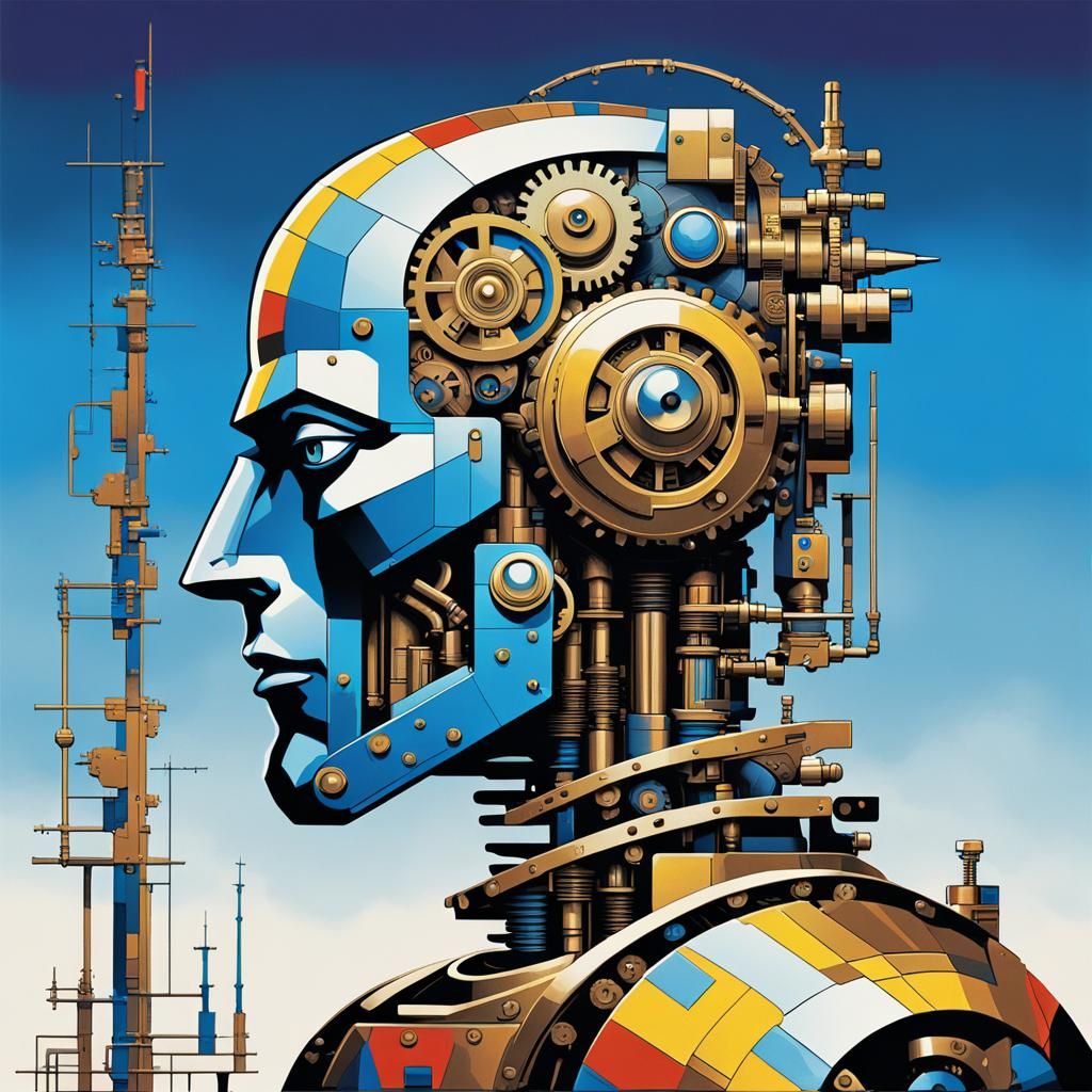 Steampunk Cyborg in Cubist Pop Art Style