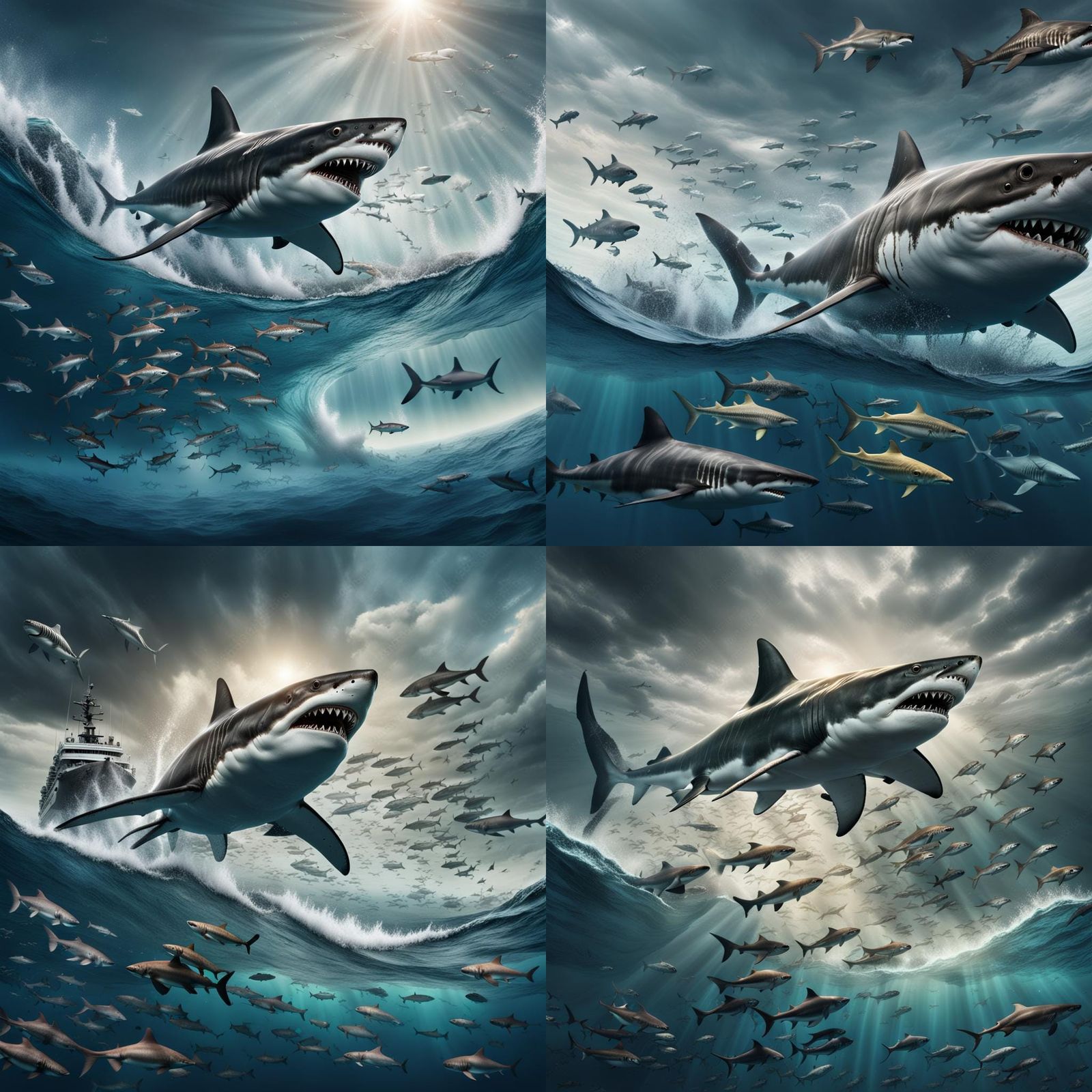 Giant Shark Chasing Fish in Pacific Ocean