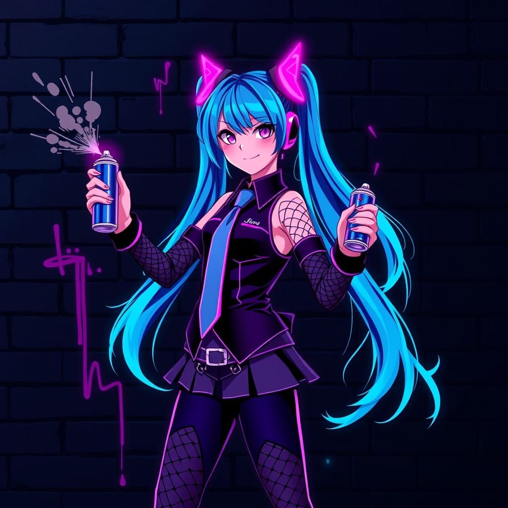 Cyberpunk Miku Brings Glow-in-the-Dark Art to Life