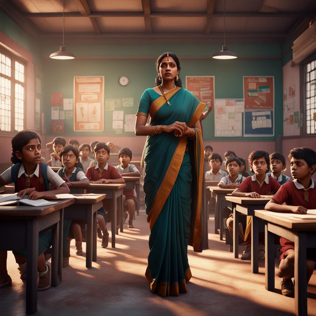 Indian Teacher Controls Students: Fantasy Art