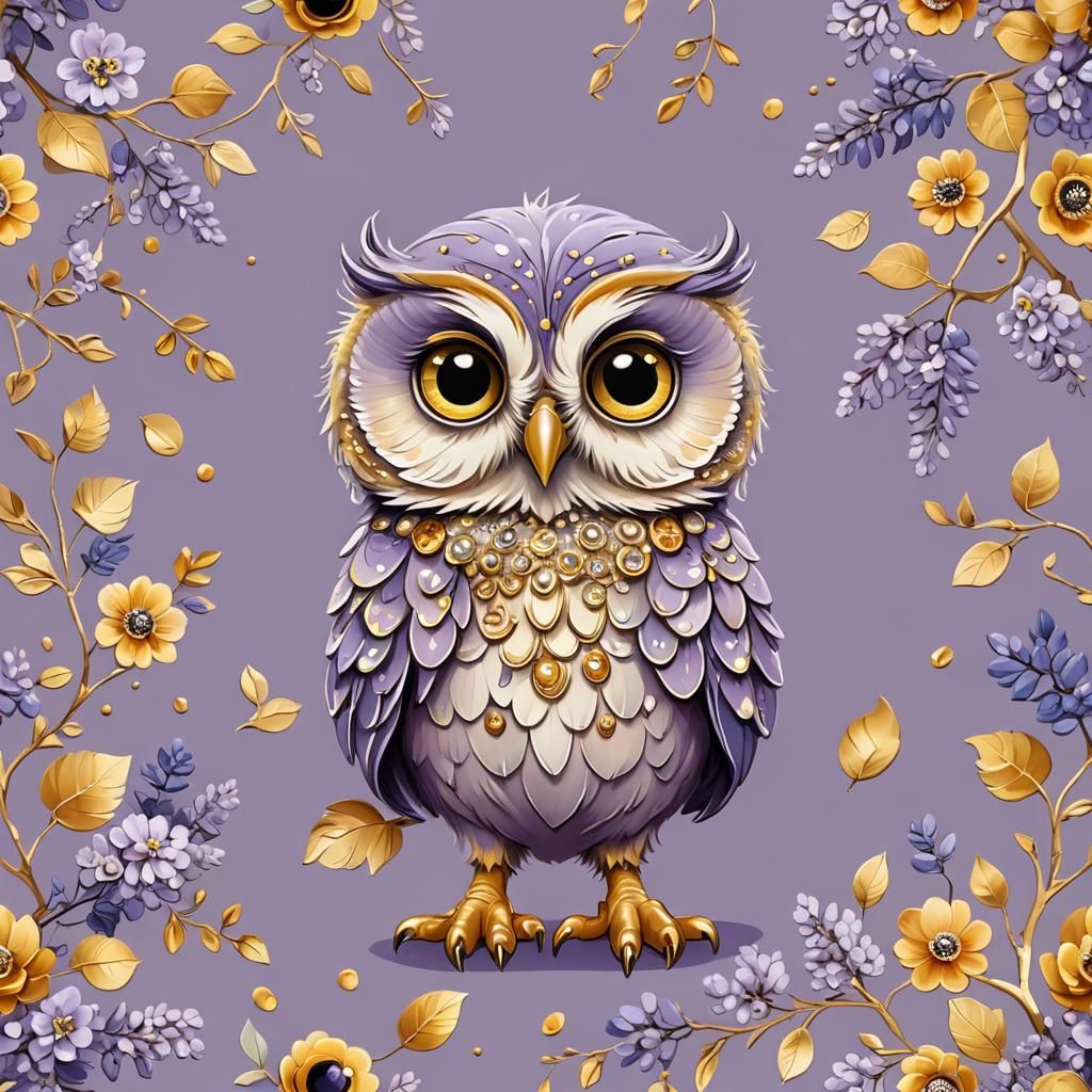 Whimsical Cartoon of a Cute Baby Owl