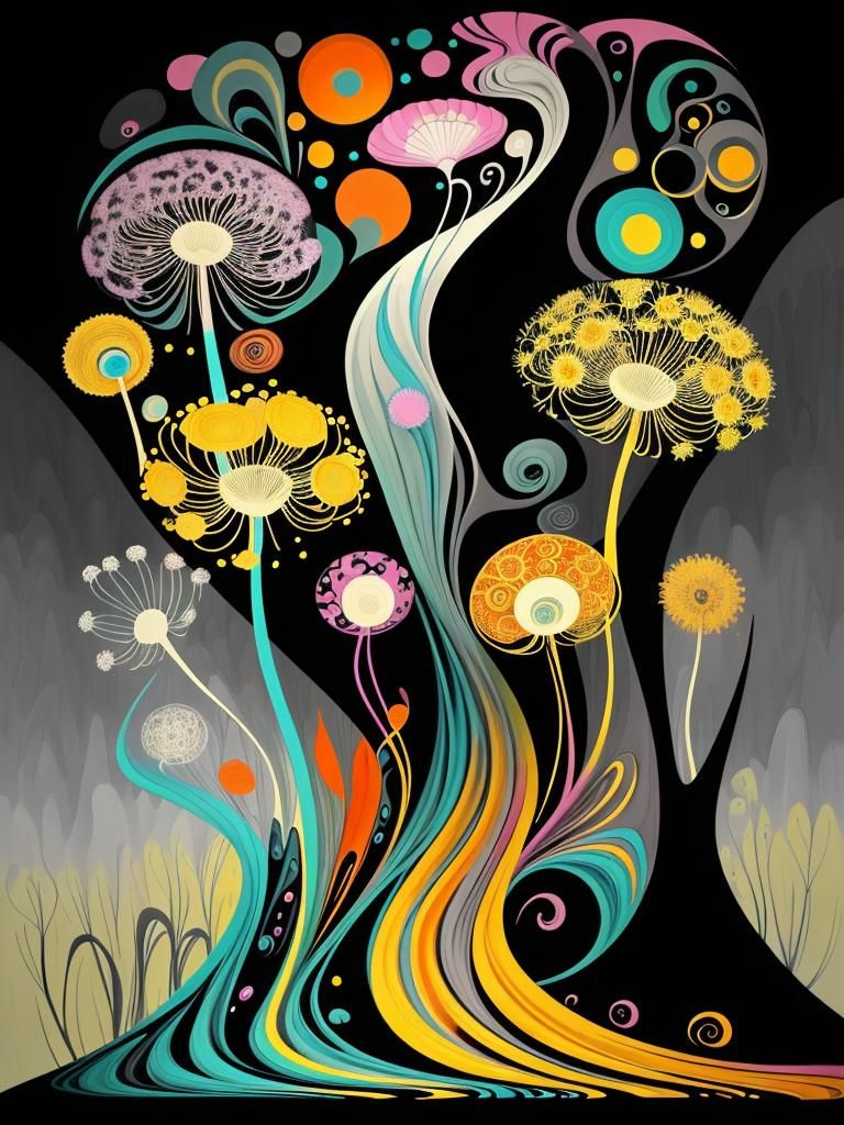 Fox Family in Surreal Dandelion Dreamscape