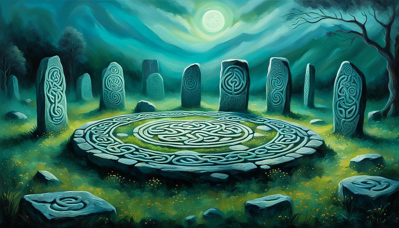 Celtic Stone Circle with Glowing Knots, Oil Painting