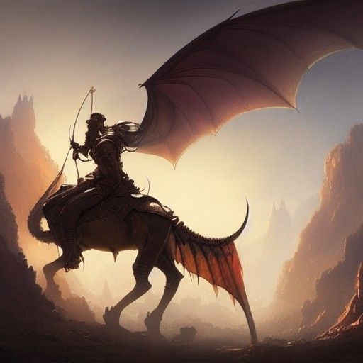 Golden Arabian Warrior on Wyvern in Ethereal Fantasy