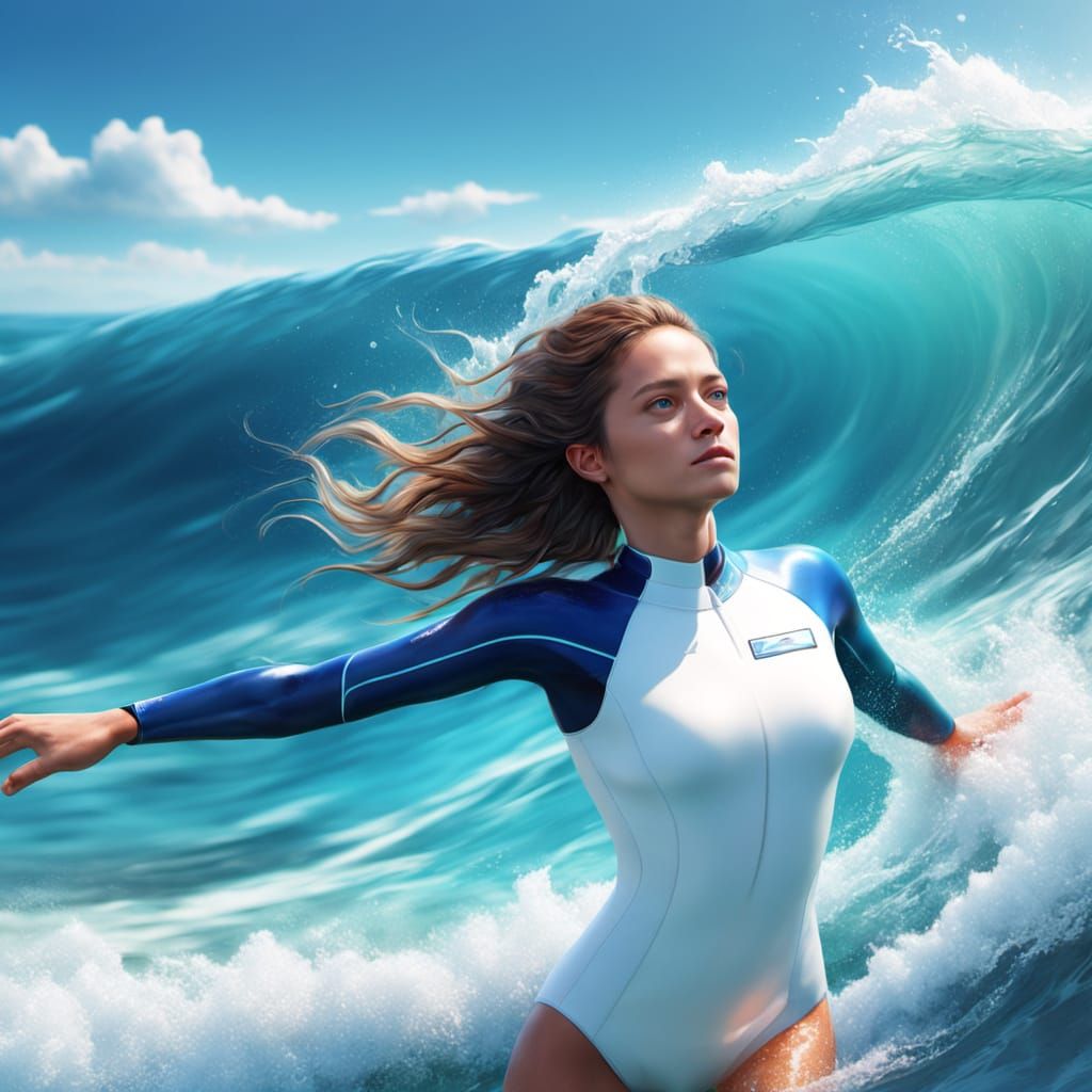 Glamorous Surfer Girl Captured in Hyper-Realistic Digital Ar...