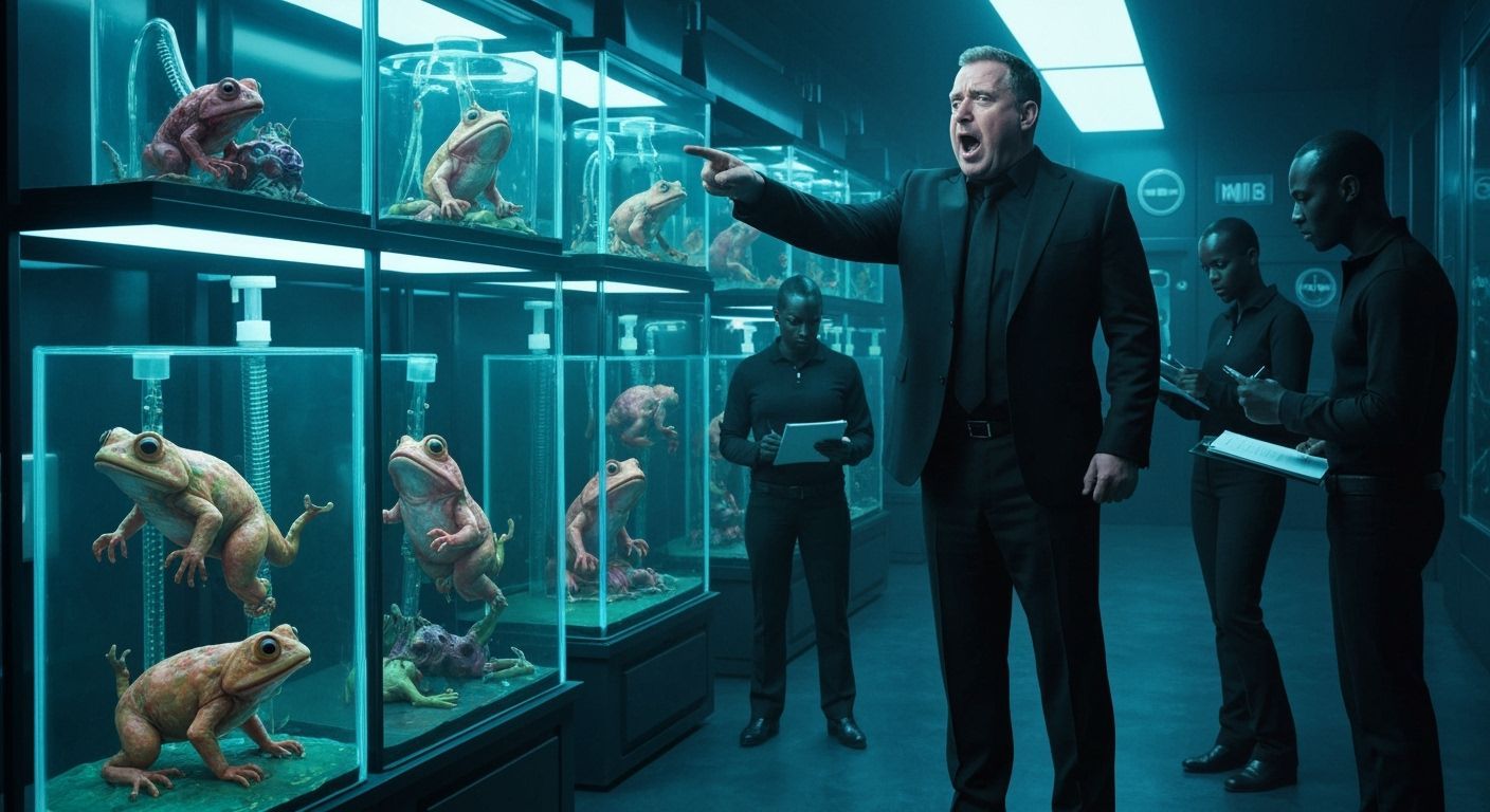 Men in Black Lab with Mutated Frogs