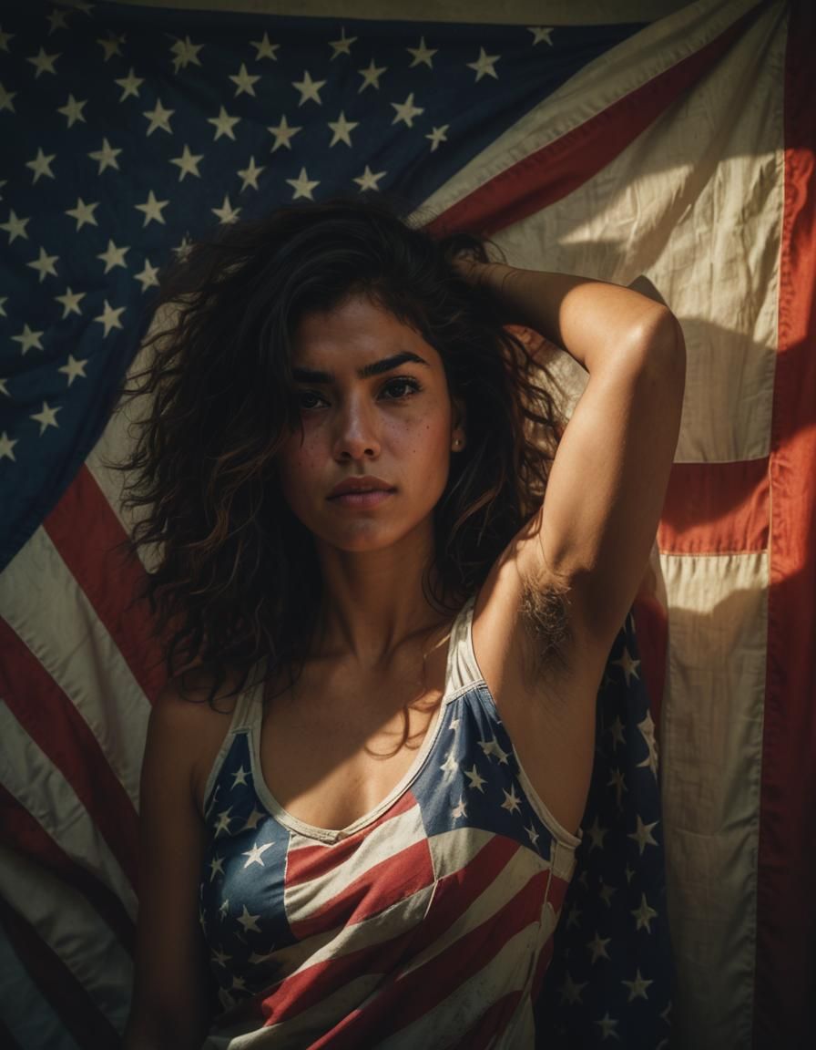 Latina Woman Portrait with American Flag