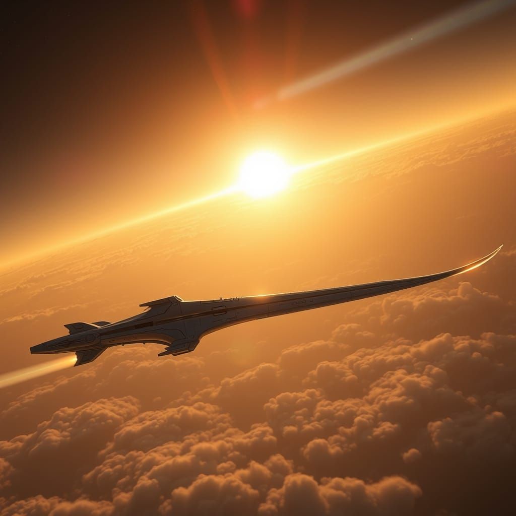 Epic Sword-Shaped Spaceship Rises Over Alien Planet in Hyper...