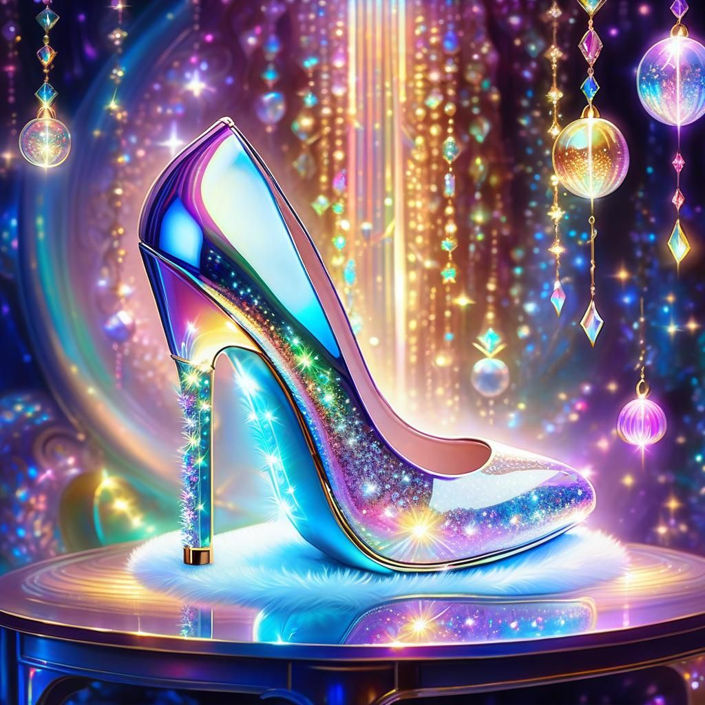 Holographic High Heels on Crystalline Pillow in Watercolor S...