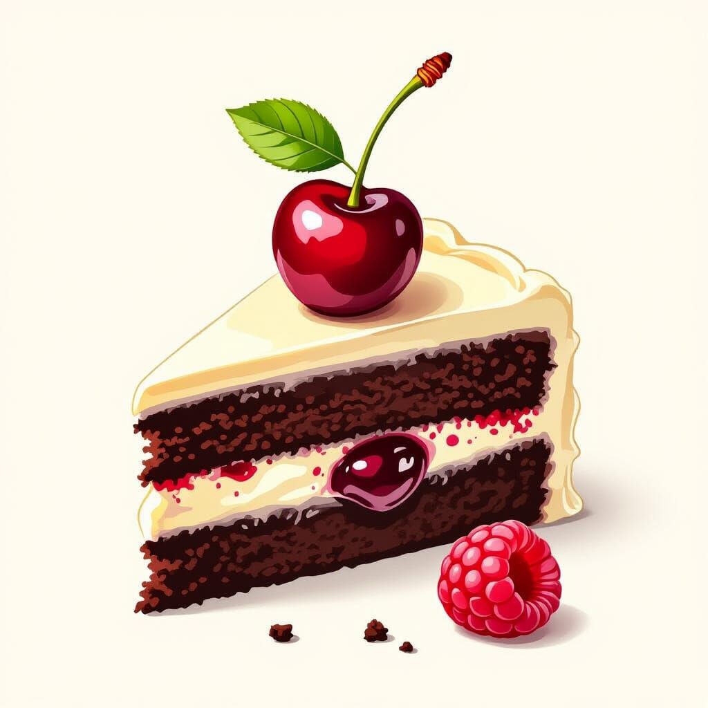 Chocolate Cake with Cherry in Vintage Patisserie Style