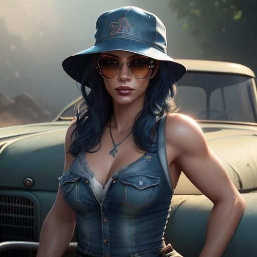 Hot Rod Girl Portrait in Hyperdetailed Style