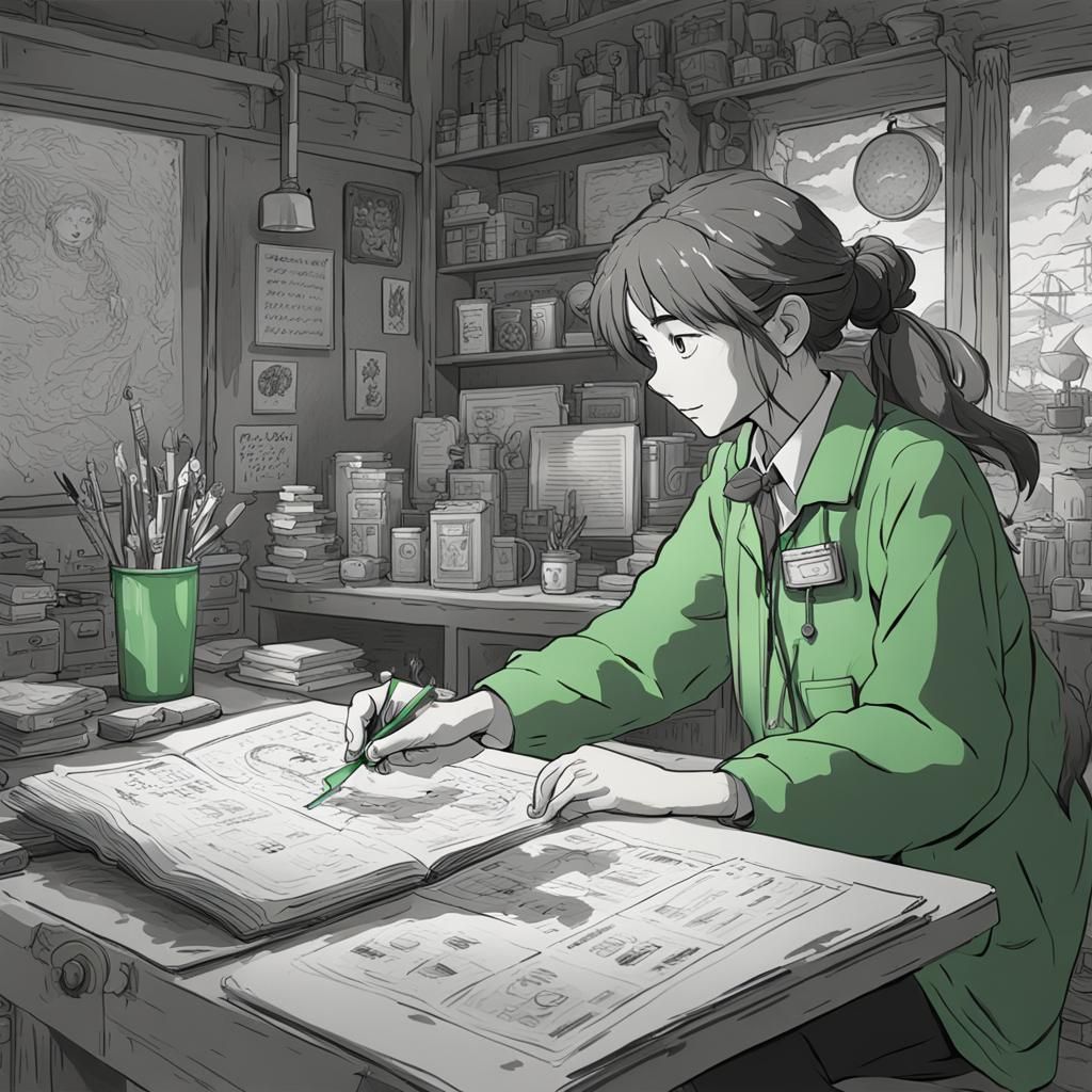 Distressed Scientist Studies Color, Ghibli Style