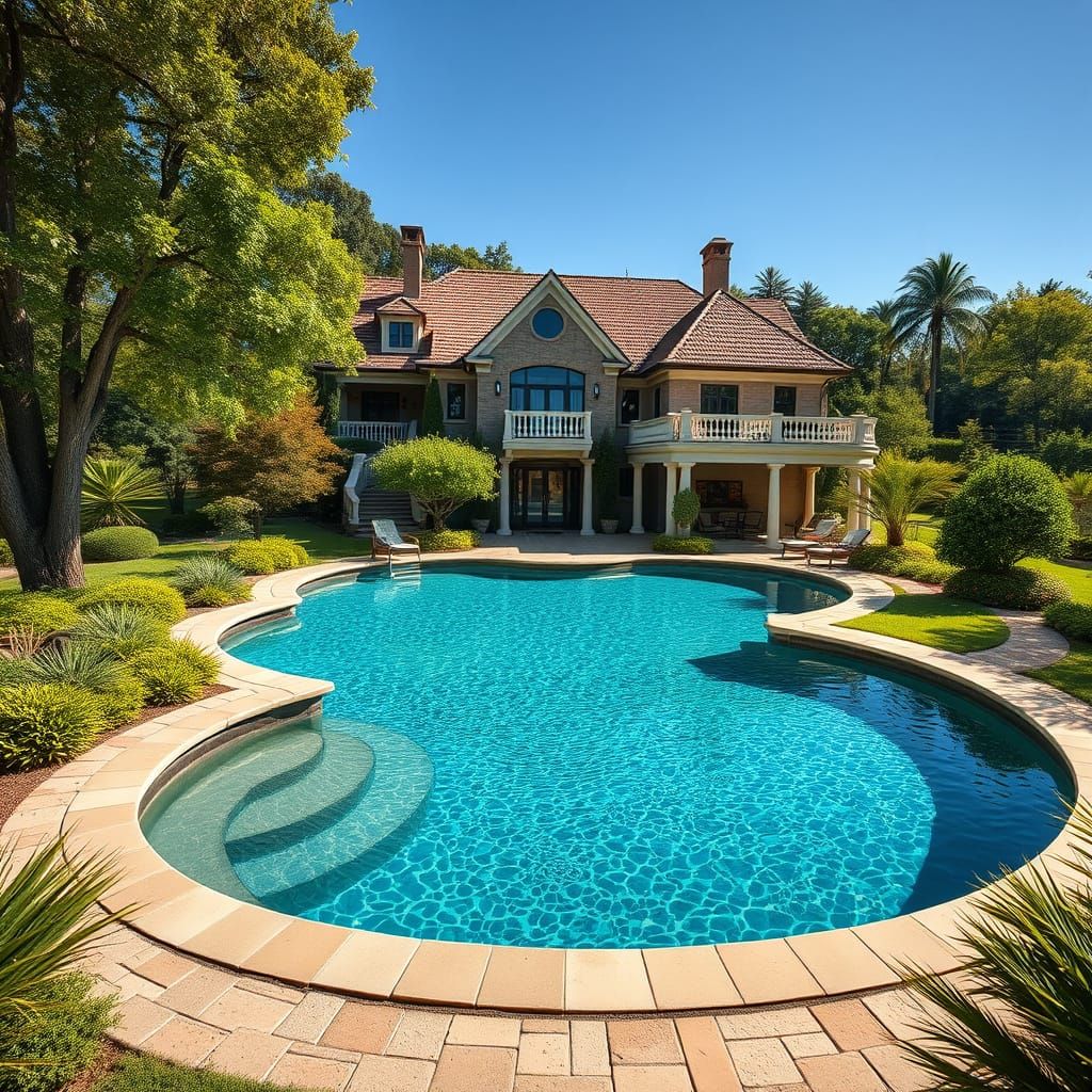 Photorealistic House with Turquoise Pool and Landscaping