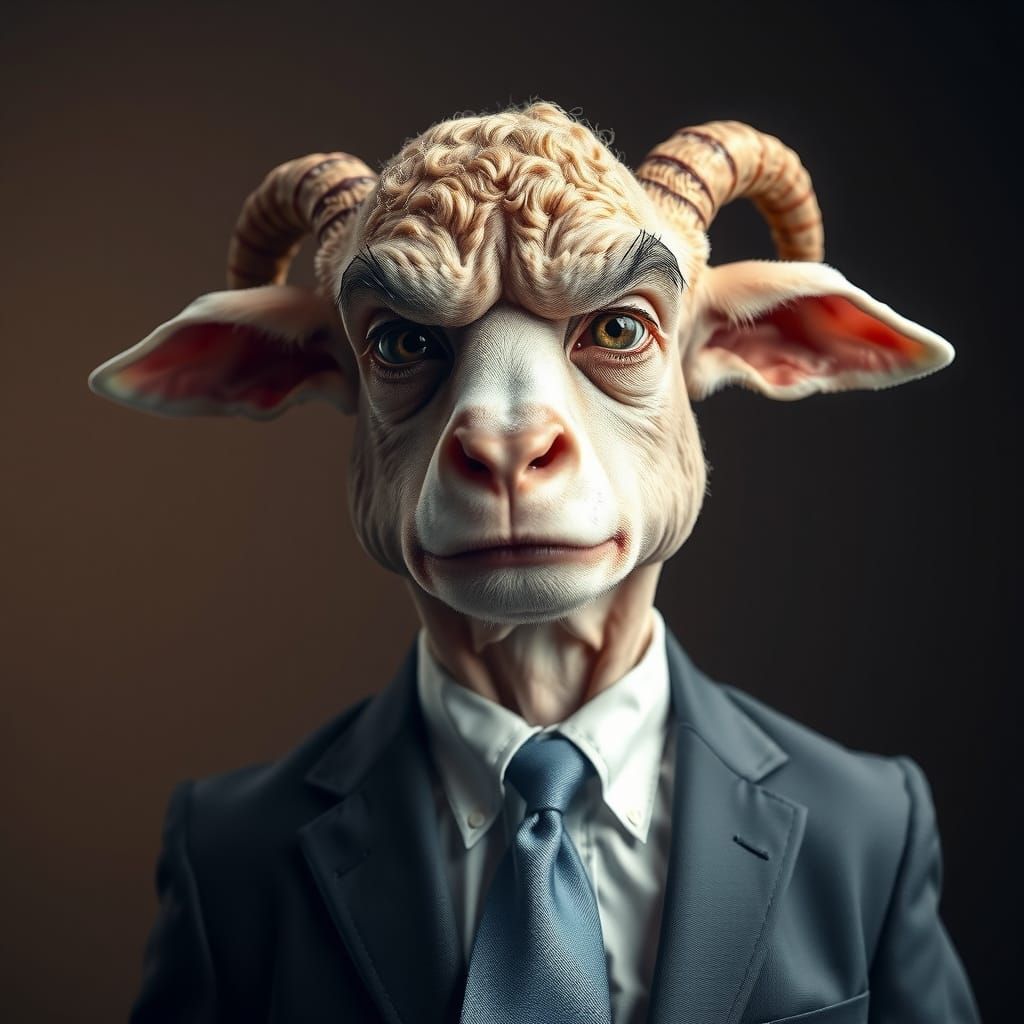 Anxious Lamb in Business Suit, Caricature Portrait