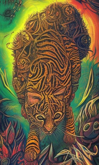 Psychedelic Jungle Cat: Mystical Horror Concept Art