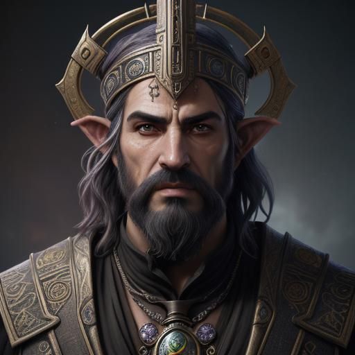 Dwemer Elf Portrait in Dark Fantasy Steampunk Style