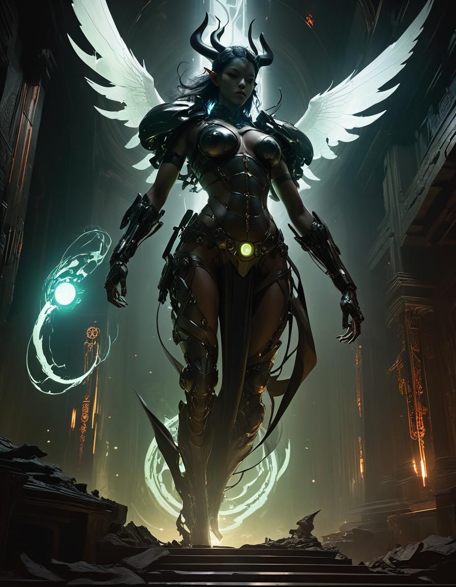 Demonic Being Surrounded by Runes in Dungeon