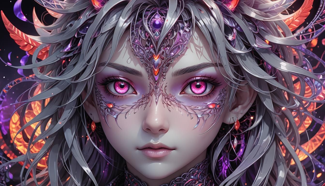 Anime Portrait with Red Eyes and Neon Aura