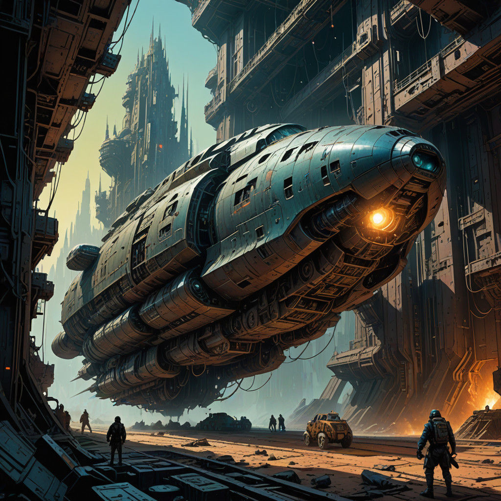 Retro-Futuristic Starship in Cosmic Void