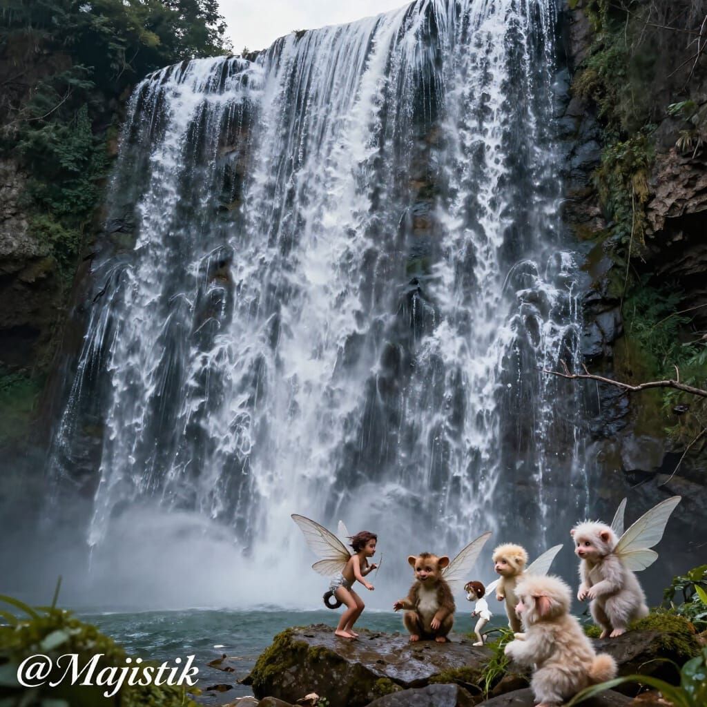 Fairies and Monsters Play at Majestic Waterfall