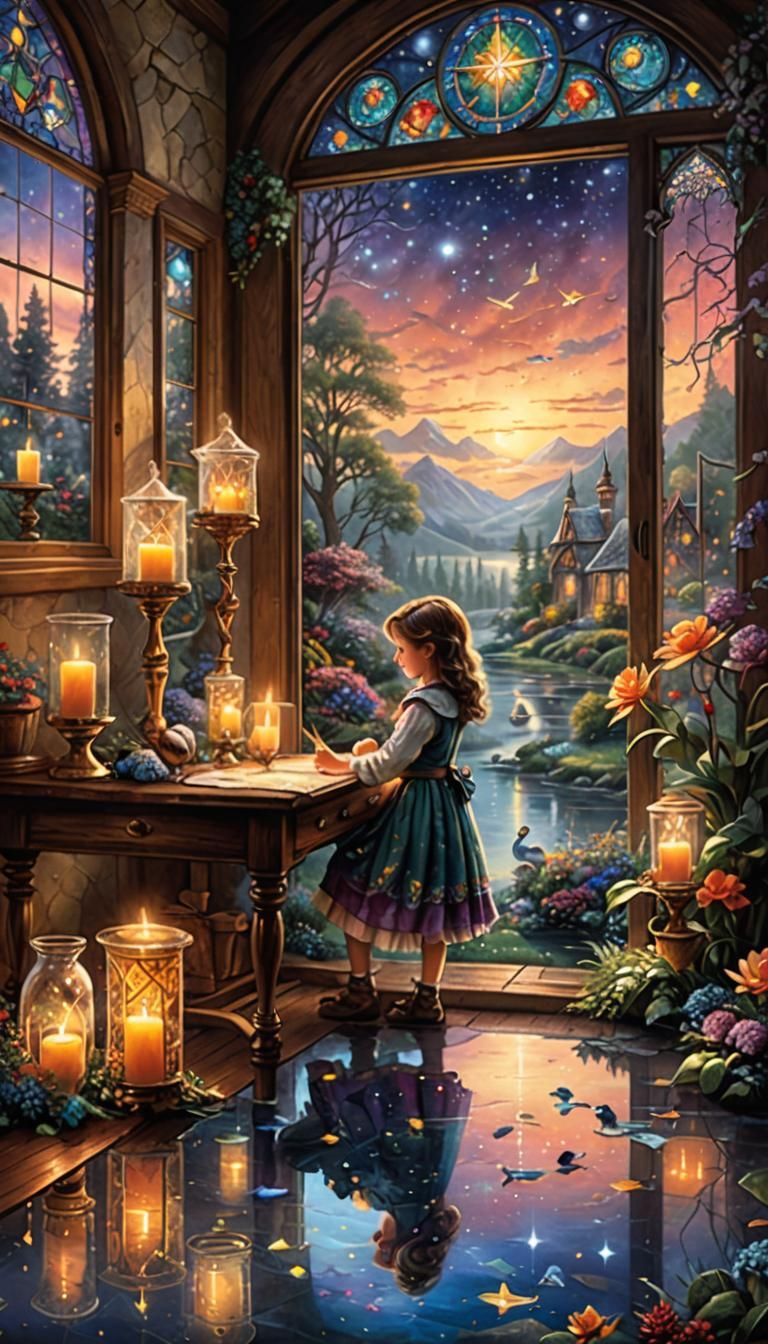 Girl Designs Stained Glass in Ethereal Fantasy Style