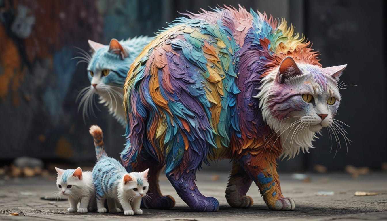 Vibrant Feline Parade in Urban Landscape