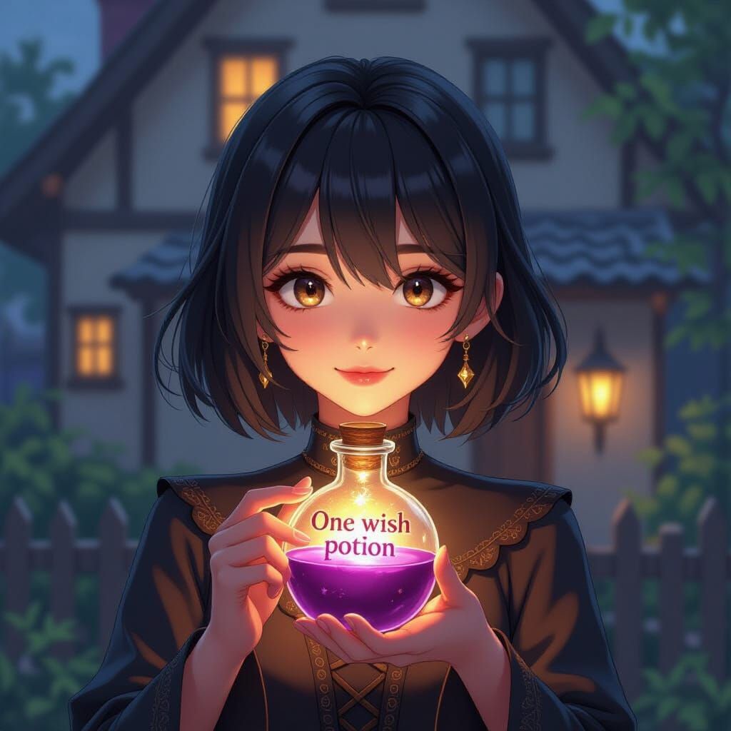 Anime Witch Holds One Wish Potion in Detailed 3D Art