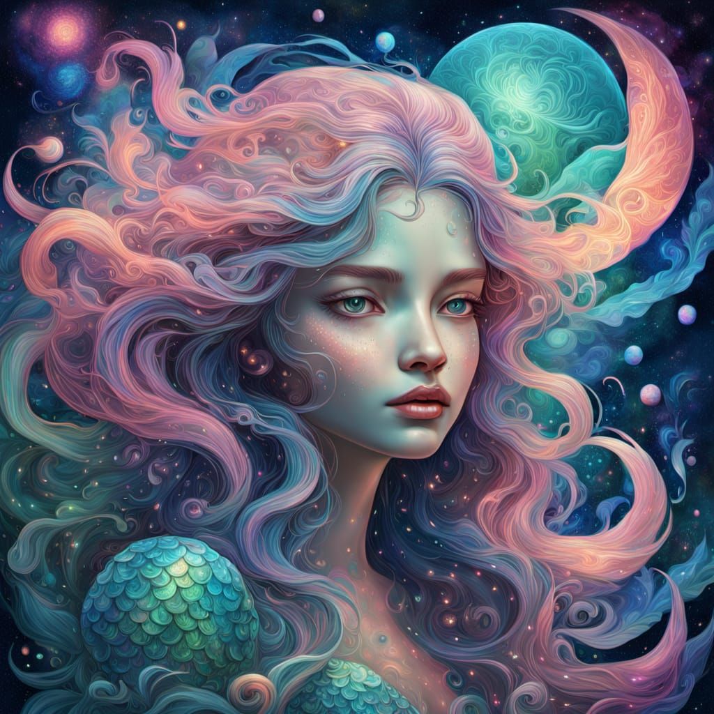 Surreal Cosmic Mermaid in a Vibrant Nebula