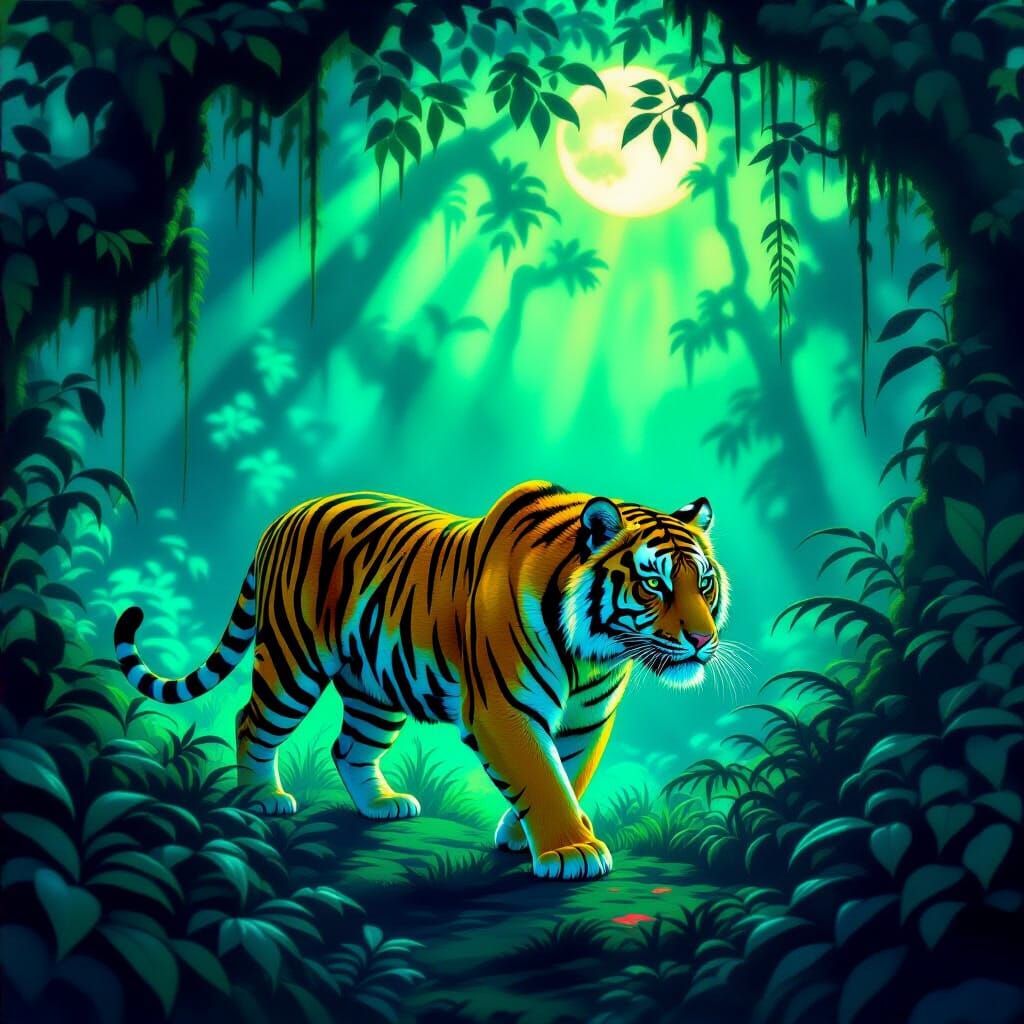Majestic Tiger with Emerald Markings in Mystical Jungle