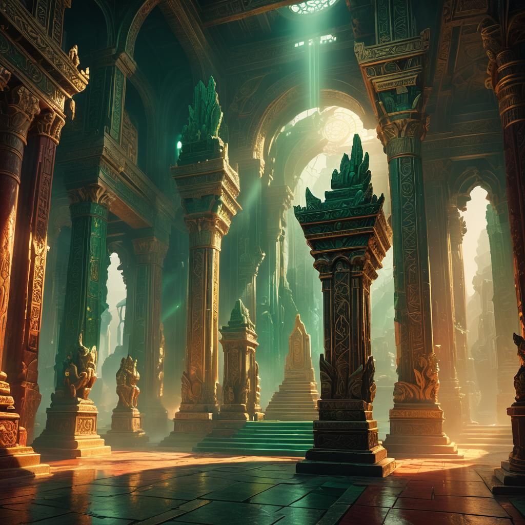 Mystical Temple: Glowing Relics in Digital Matte Painting
