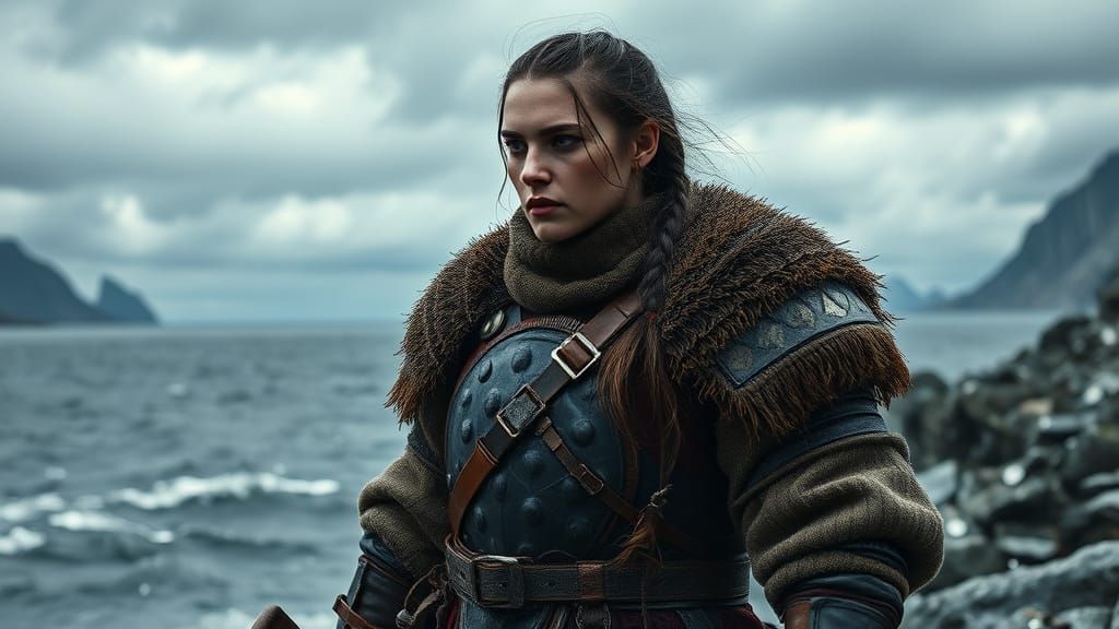 Þrúðr: Nordic Warrior on Windswept Fjord