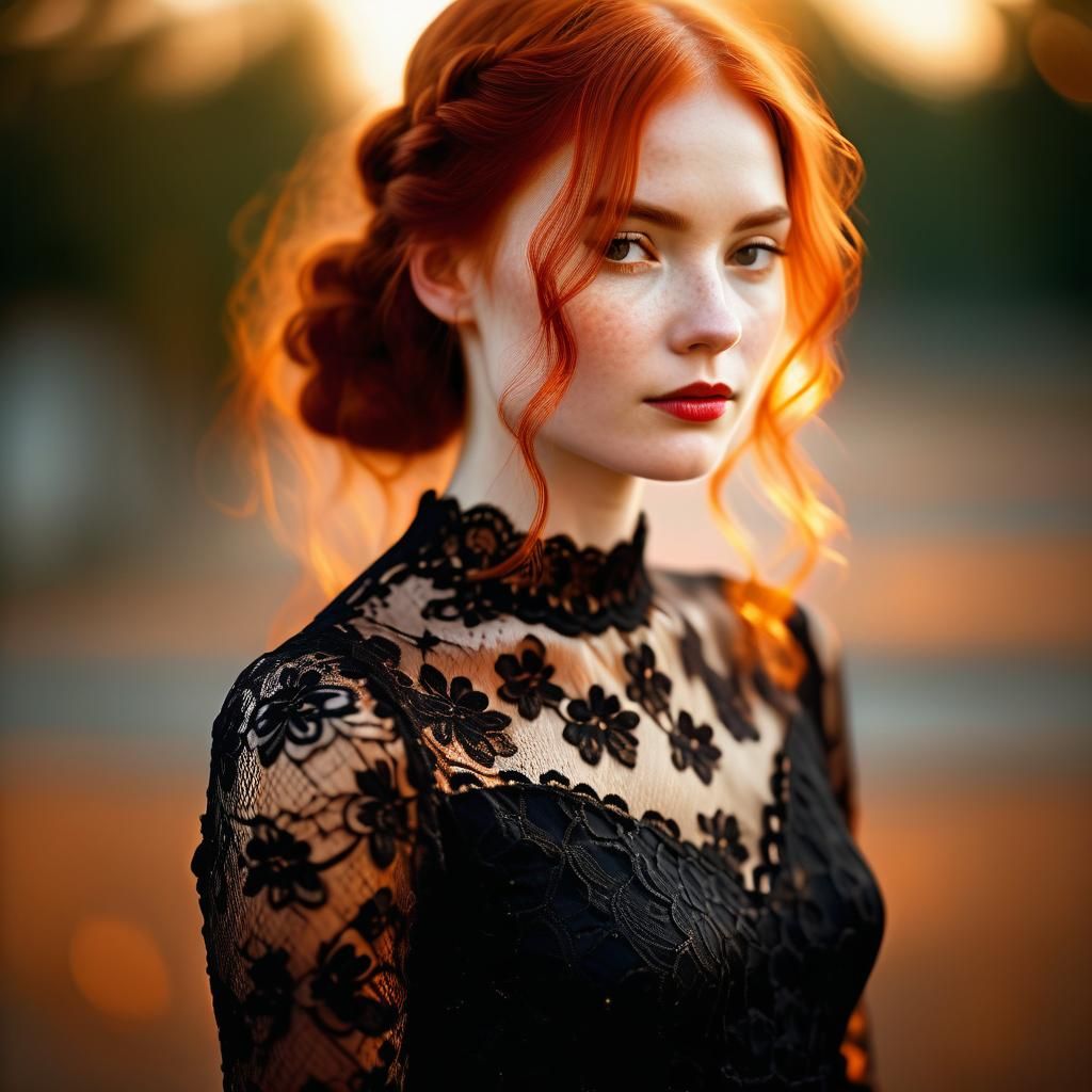 Romantic Portrait of Woman in Lace, Oil Painting Style